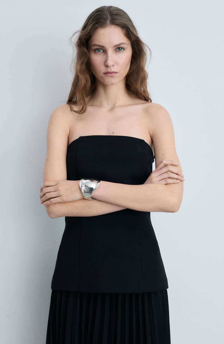 MANGO Strapless Mixed Media Maxi Dress, Alternate, color, Black