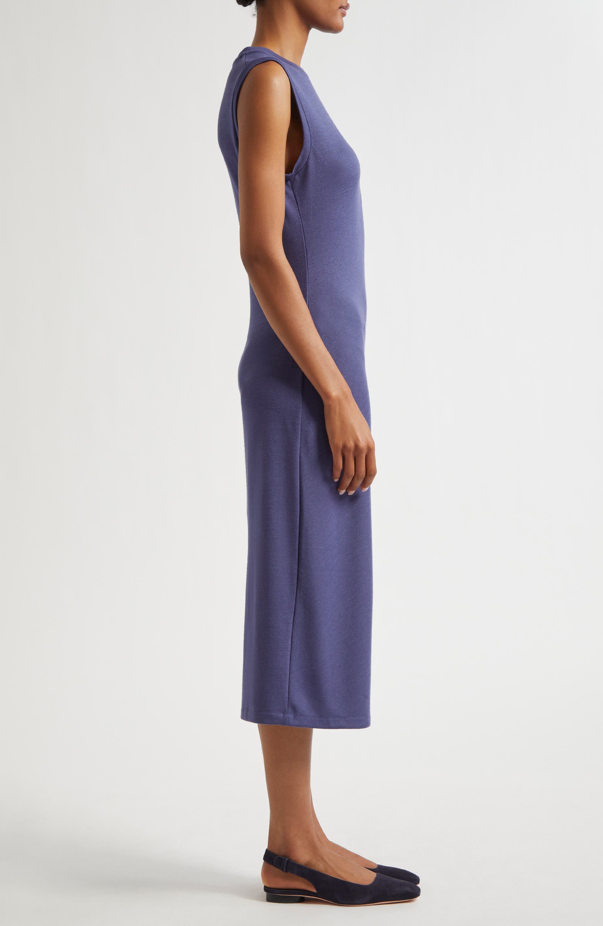 Side Ruched Sleeveless Knit Midi Dress
