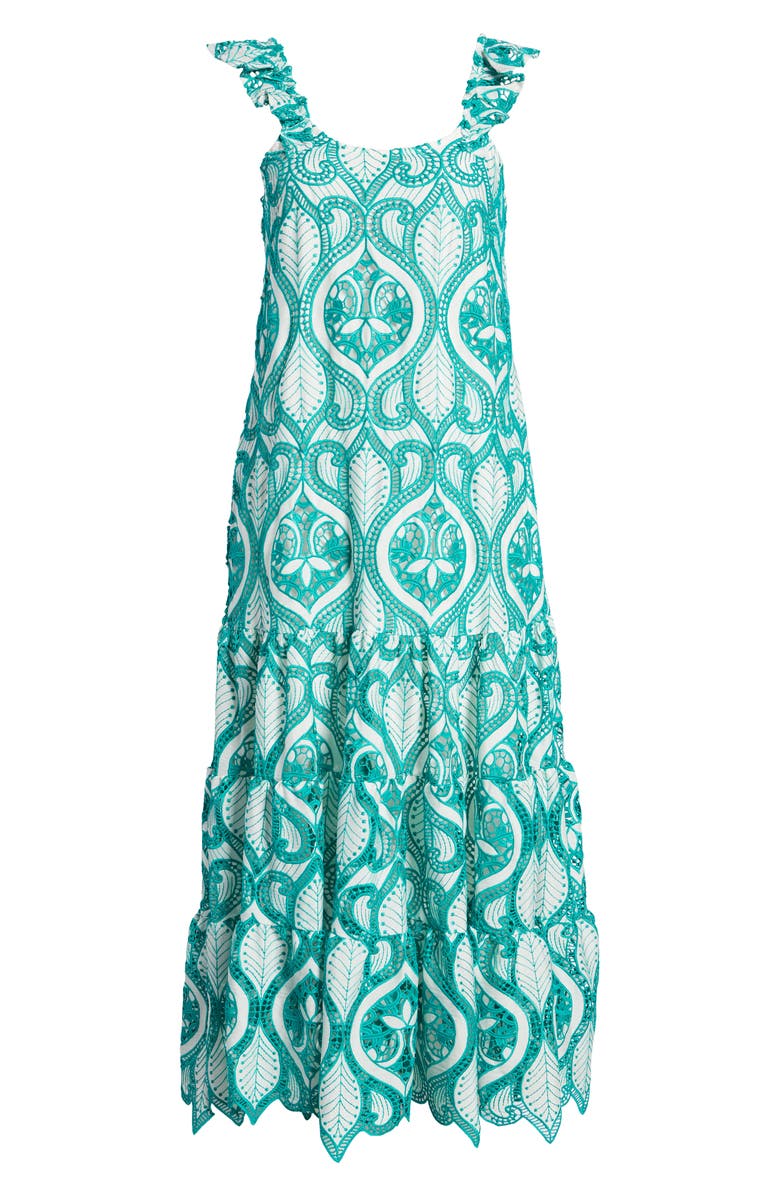 BTFL-life Embroidered Flutter Strap Midi Dress, Alternate, color, Kelly Green/ Off White