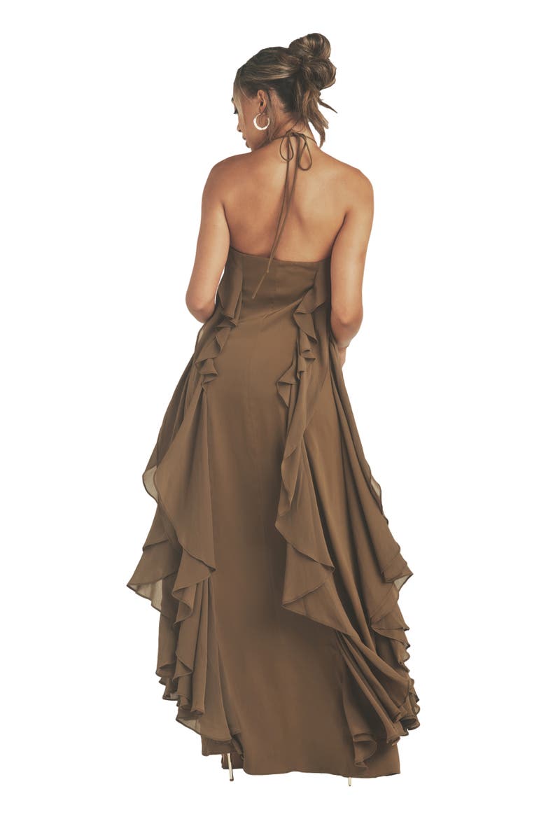 Whitney Ruffle Halter Neck Maxi Dress, Alternate, color, Olive
