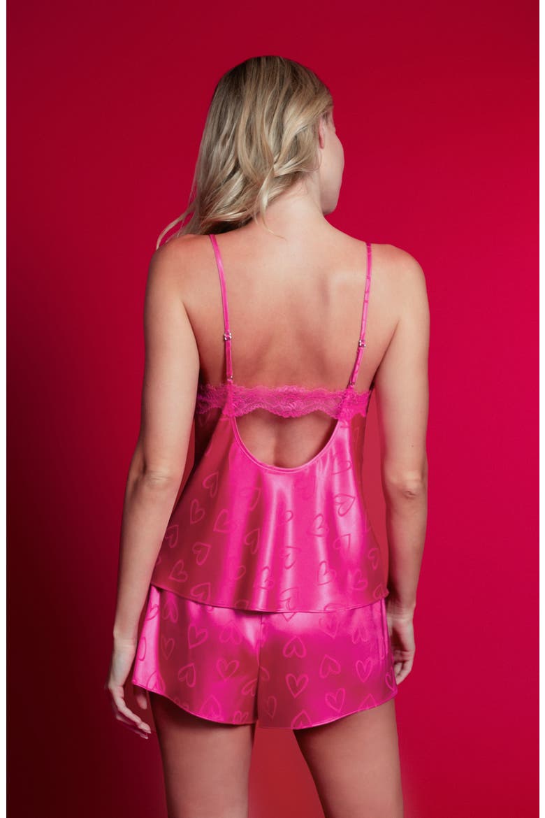Sasha Heart Print Satin Pajamas, Alternate, color, HOT PINK