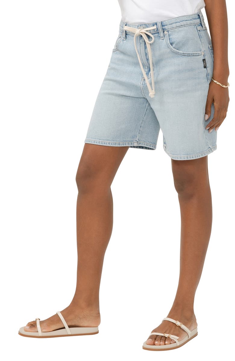Silver Jeans Co. Be Easy Drawstring High Waist Long Denim Shorts, Alternate, color, Indigo