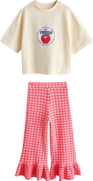 NEXT Kids' Graphic T-Shirt & Frill Check Pants