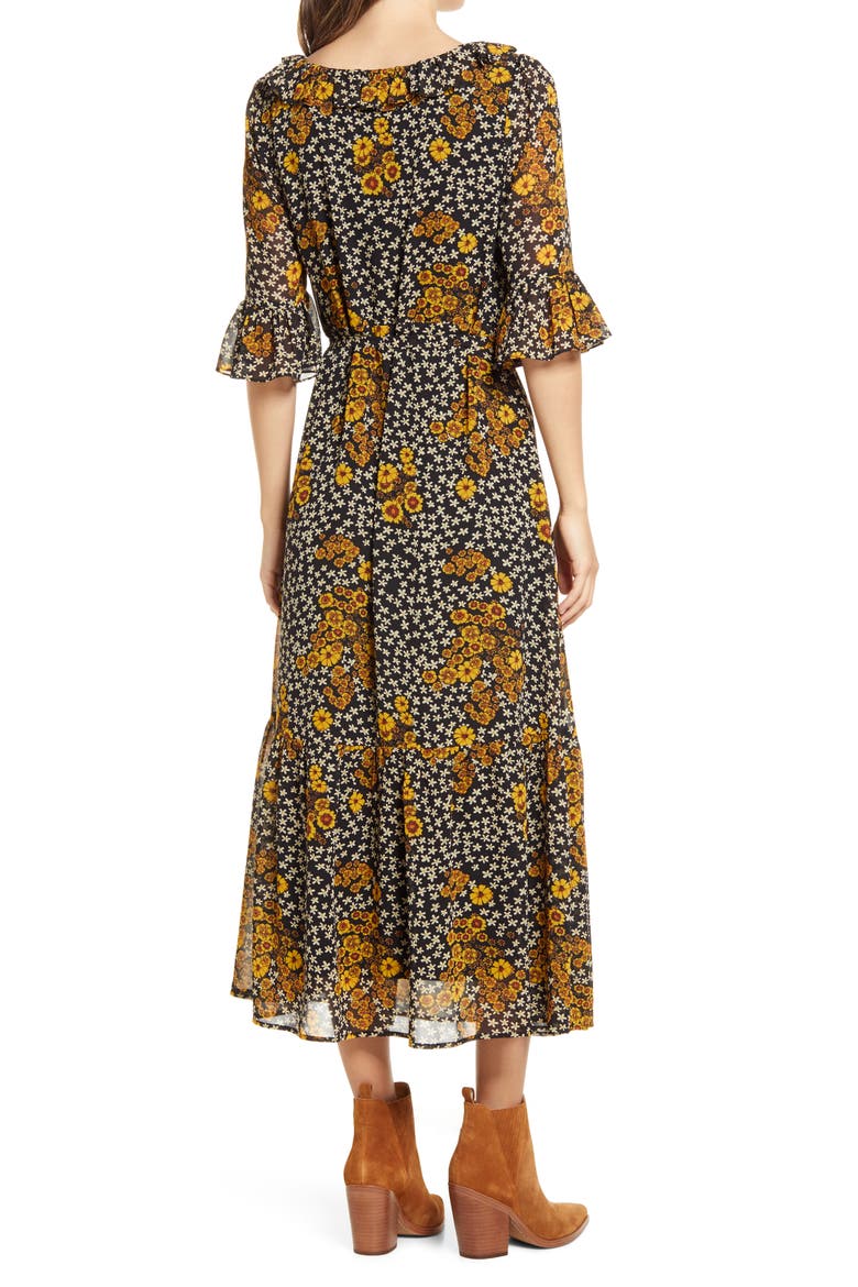 Floral Ruffle Georgette A-Line Dress, Alternate, color, DAISY