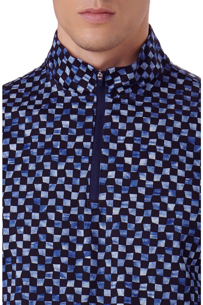 Anthony OoohCotton® Warped Check Print Quarter Zip Pullover, Alternate, color, NAVY