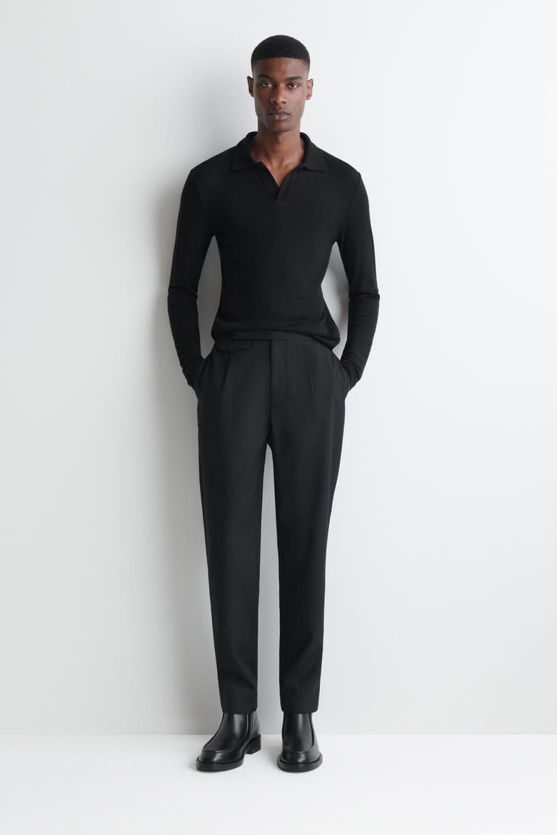 Slim Wool-Jersey Open-Collar Polo Shirt, Alternate, color, BLACK
