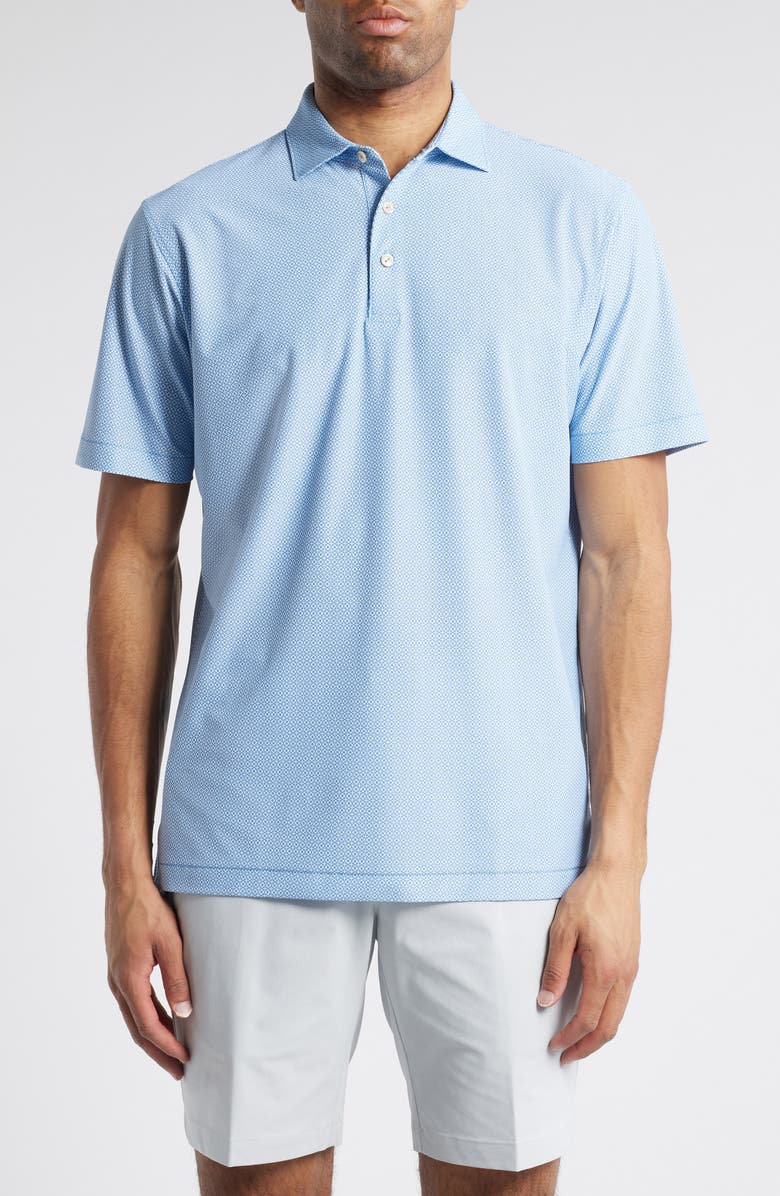 Peter Millar Galiza Medallion Print Performance Mesh Polo, Main, color, Sailor Blue