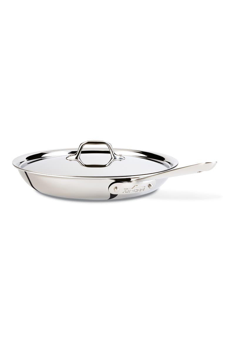D3 12-Inch Stainless Steel Fry Pan with Lid, Main, color, STAINLESS