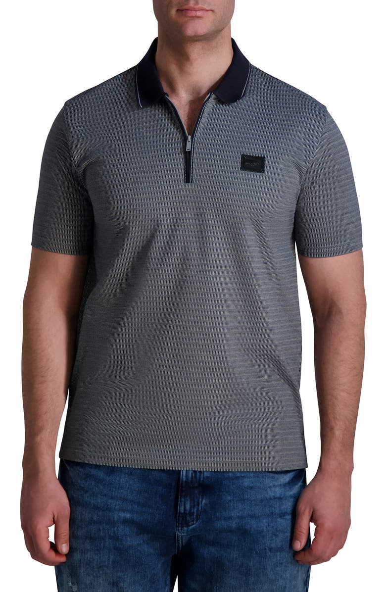 KARL LAGERFELD PARIS Performance Piqué Zip Polo, Main, color,