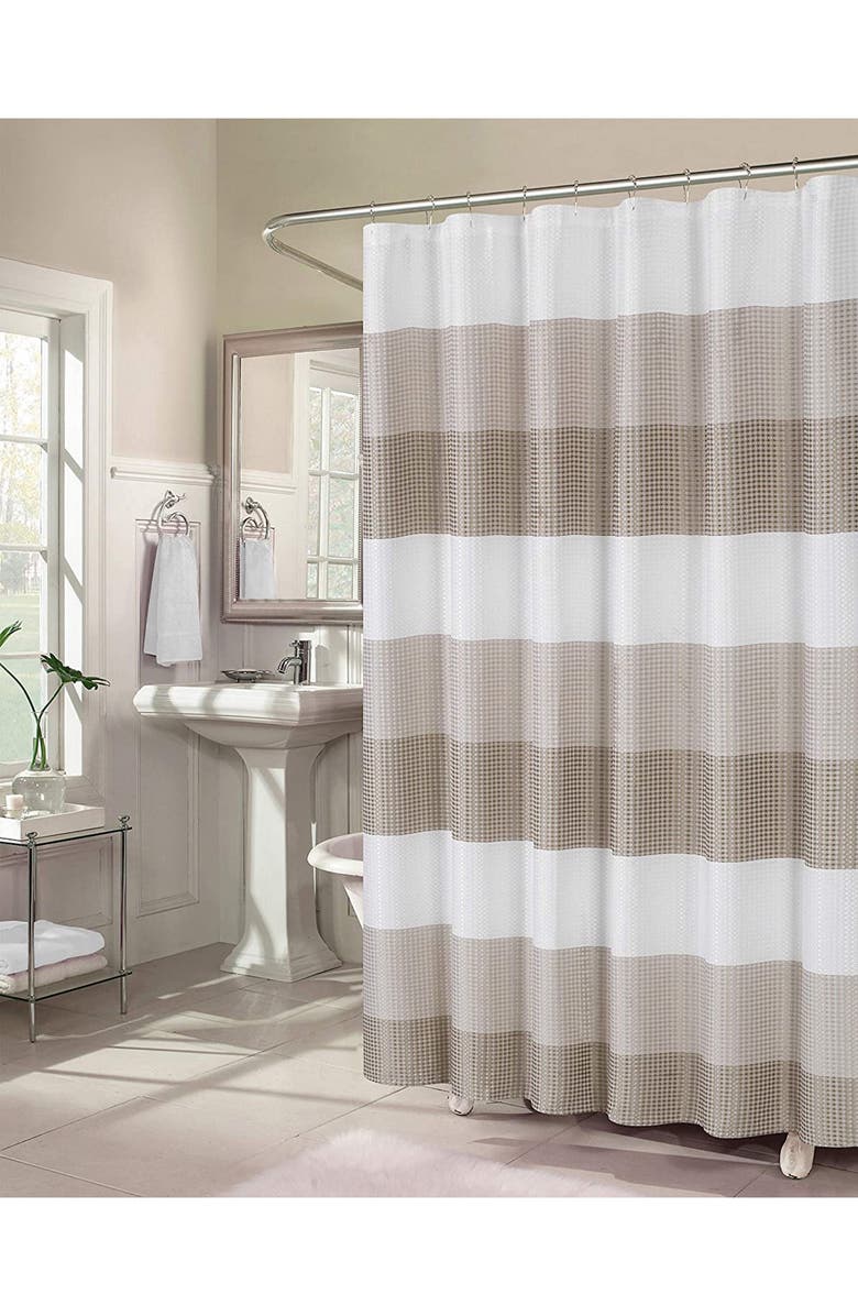 DAINTY HOME Shades Ombré Waffle Texture Shower Curtain, Main, color, Taupe