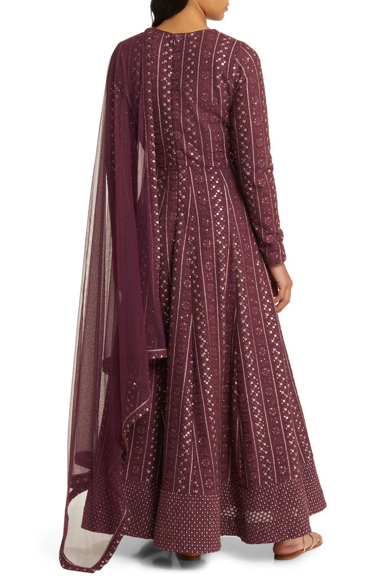 Samud Embroidered Long Sleeve Anarkali with Dupatta, Alternate, color, TAWNY PORT