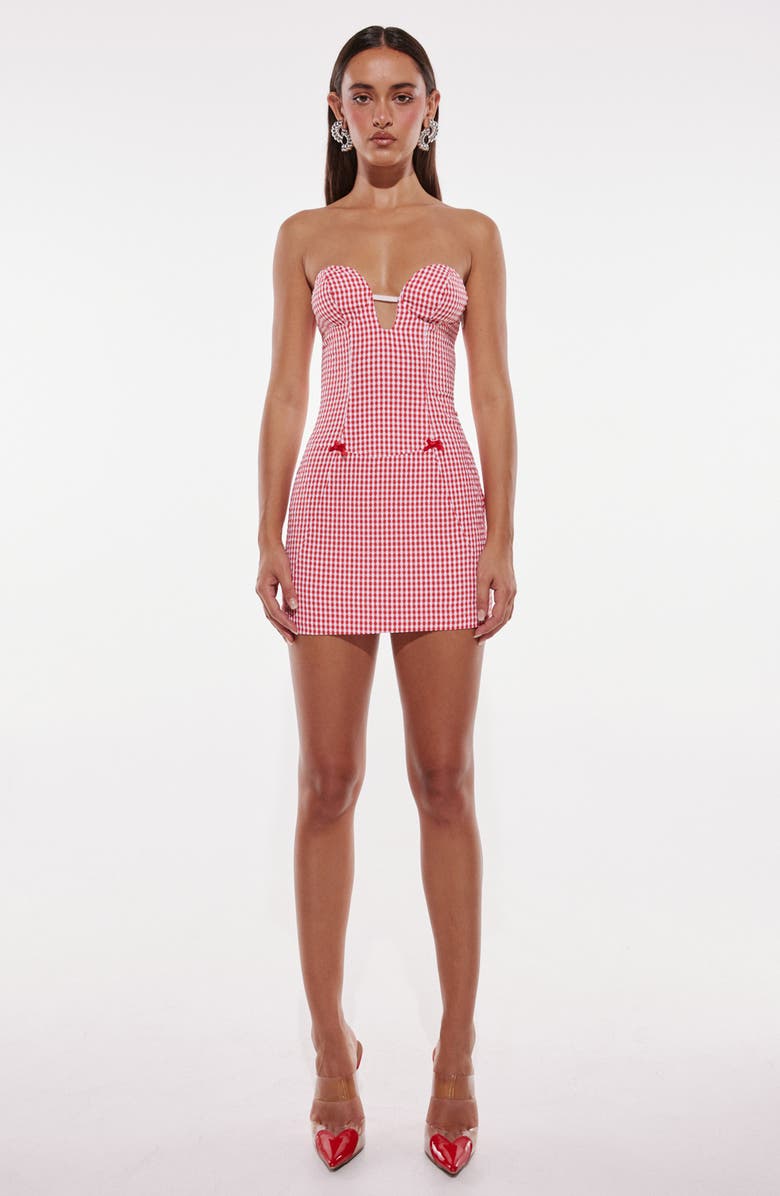 BY.DYLN Magen Gingham Strapless Minidress, Alternate, color, Red