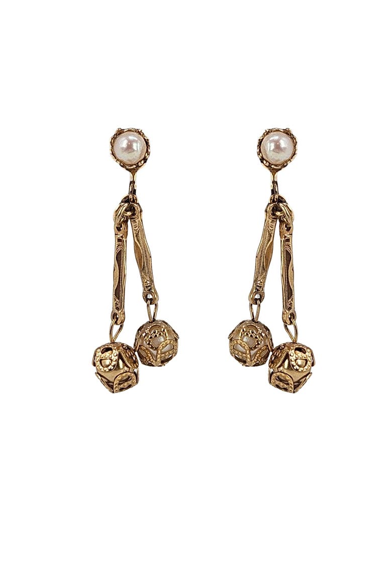 Vintage Gold Filigree Faux Pearl Earrings, Main, color, Gold