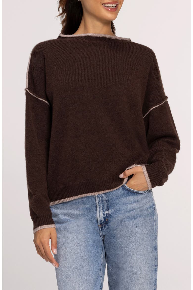 Cozy Knit Mock Neck Sweater, Alternate, color, HEATHER ESPRESSO TIP
