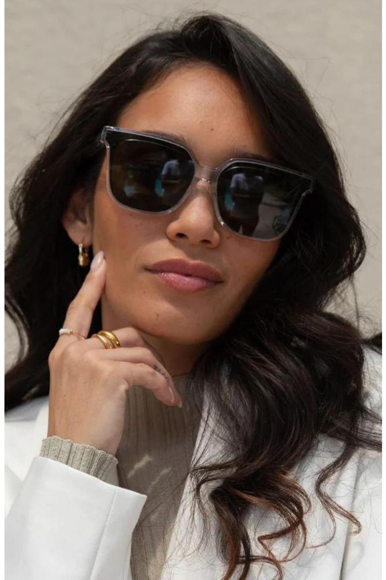 Malia 55mm Low Nose Bridge Wide Width Square Sunglasses, Alternate, color, SMOKE / GRAY LENSES