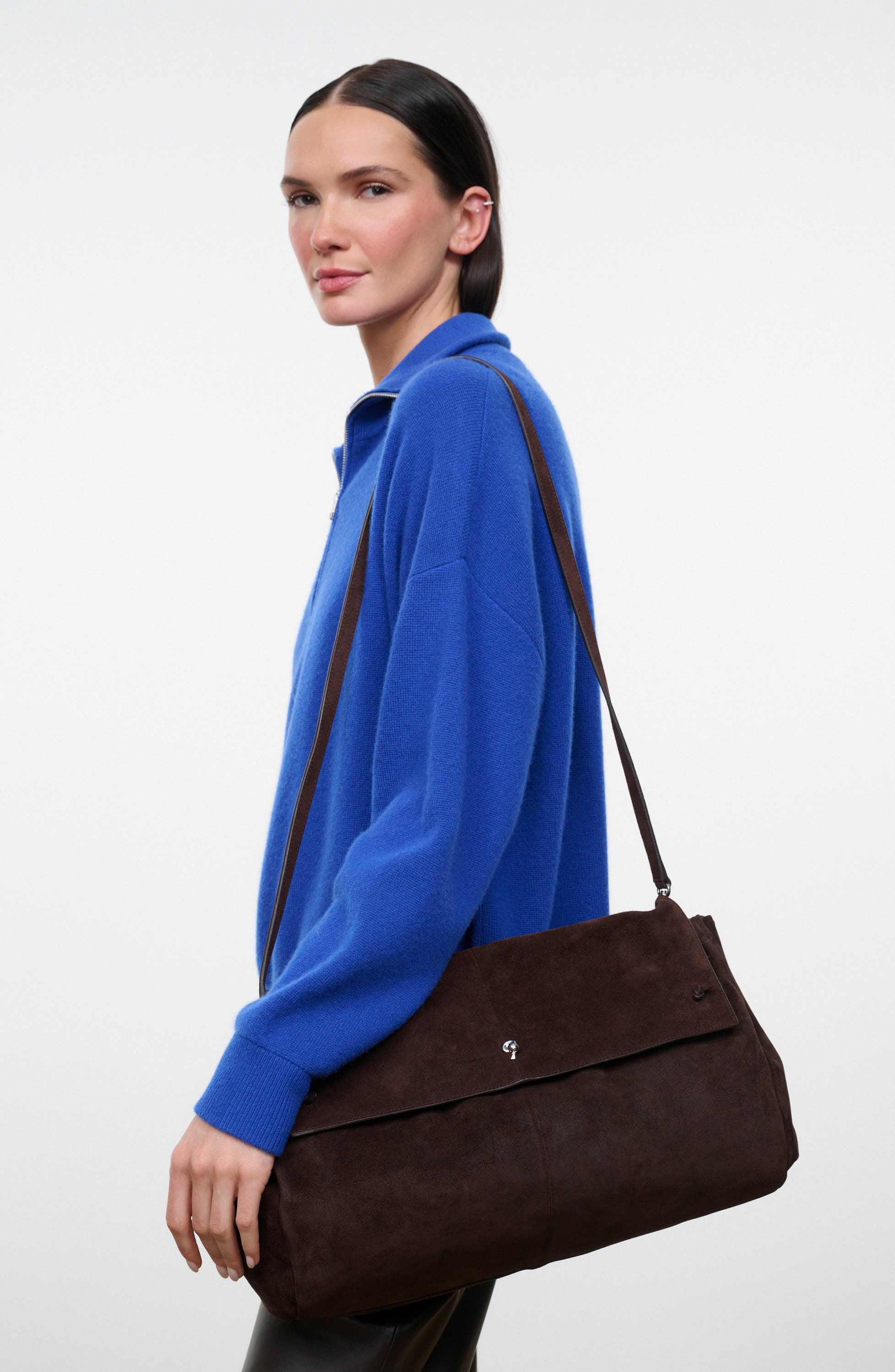 Cy Oversized Leather Clutch Bag, Alternate, color, ESPRESSO