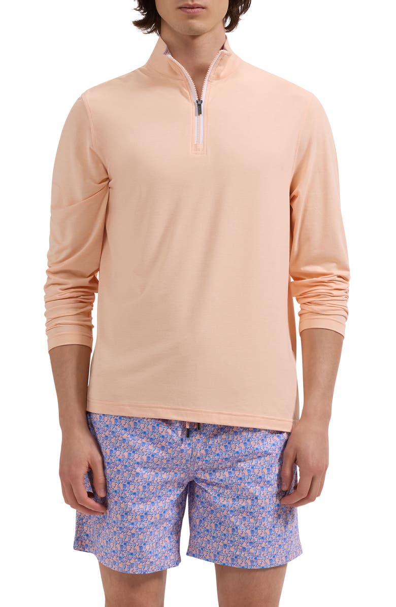 Bugatchi Kai Cocktail Print Swim Trunks, Main, color, Peach