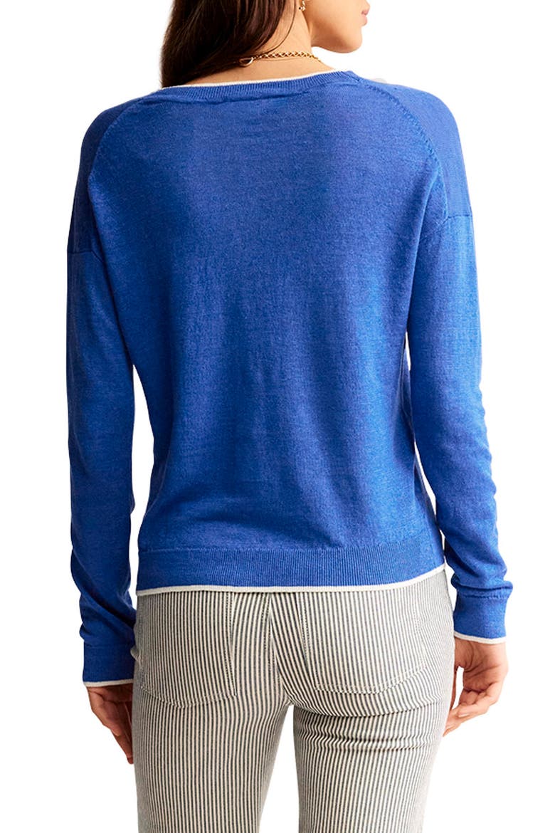 Maggie Tipped Linen Cardigan, Alternate, color, NAUTICAL BLUE