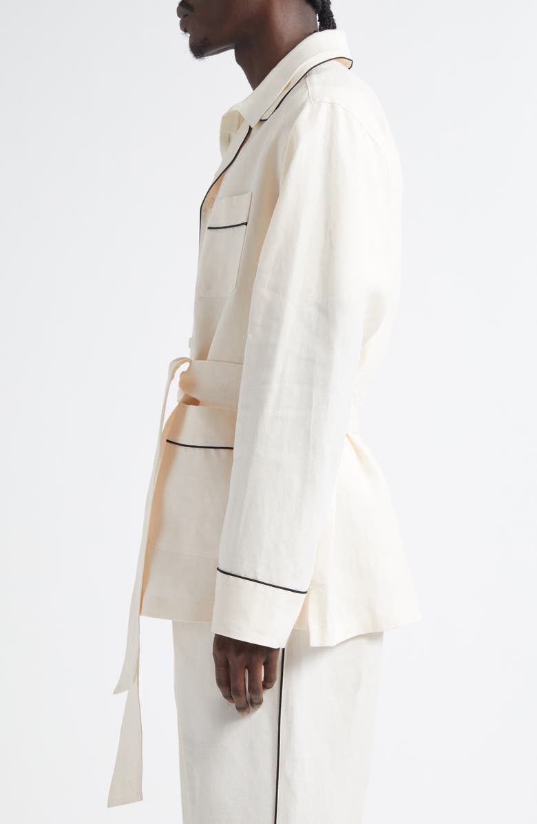 Dolce&Gabbana Belted Linen & Silk Pajama Jacket, Alternate, color, W0001 Natural White
