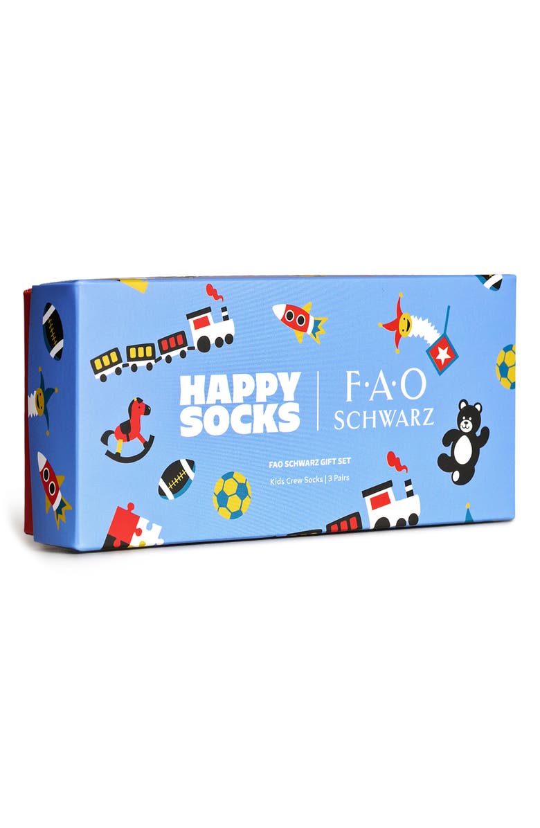 Happy Socks x FAO Schwarz Kids' Assorted 3-Pack Crew Socks Gift Box, Alternate, color, 