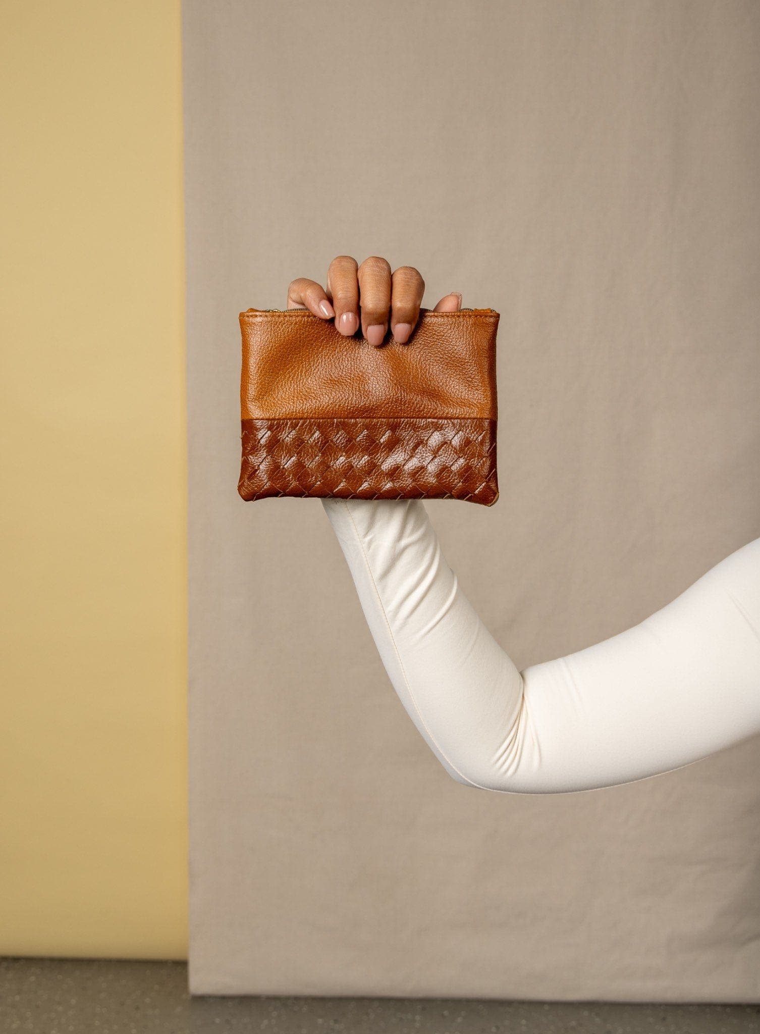 Woven Pouch, Alternate, color, Cognac - Small