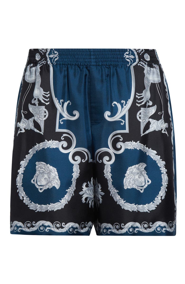 Versace La Coupe des Dieux Silk Shorts, Main, color, Black Petrol Blue