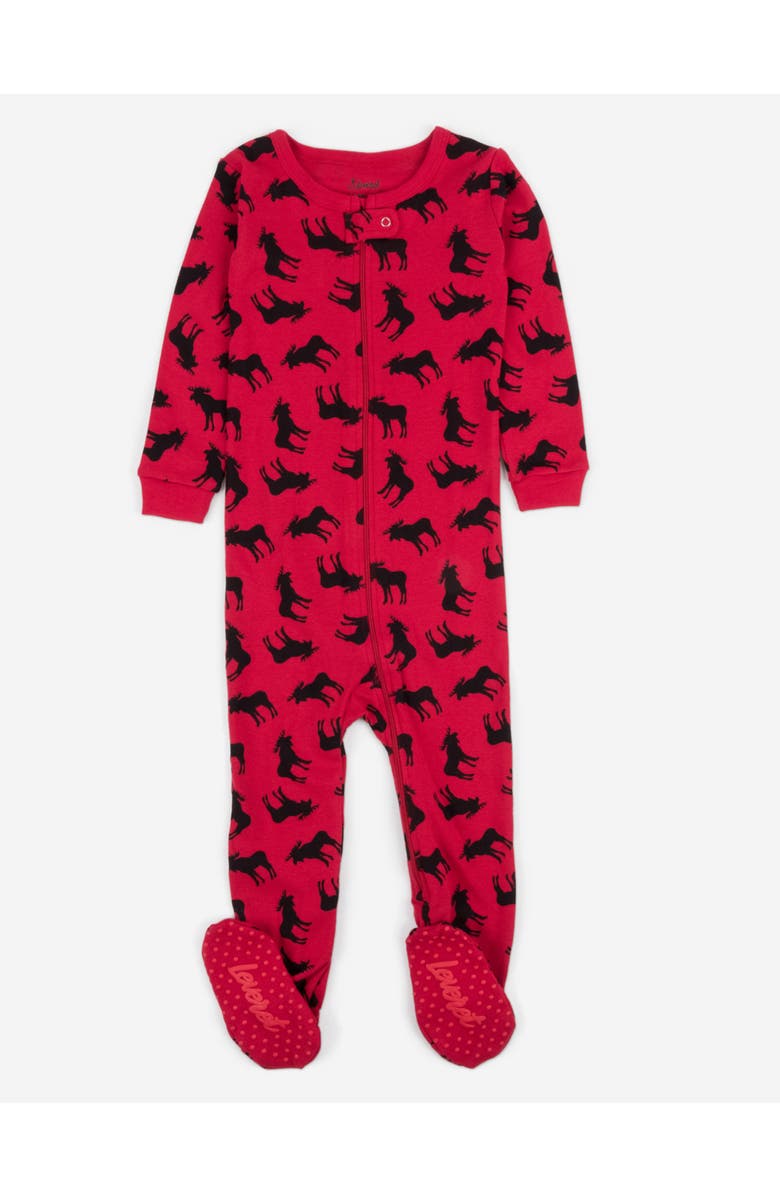 Leveret Footed Printed Cotton Matching Family Holiday Pajamas, Argyles & Holiday Prints, Main, color, Moose