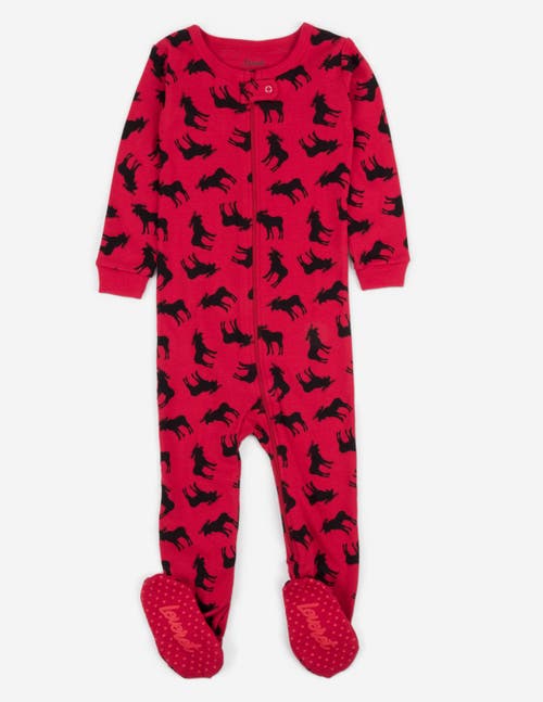 Leveret Kids'  Footed Printed Cotton Matching Family Holiday Pajamas, Argyles & Holiday Prints In Red