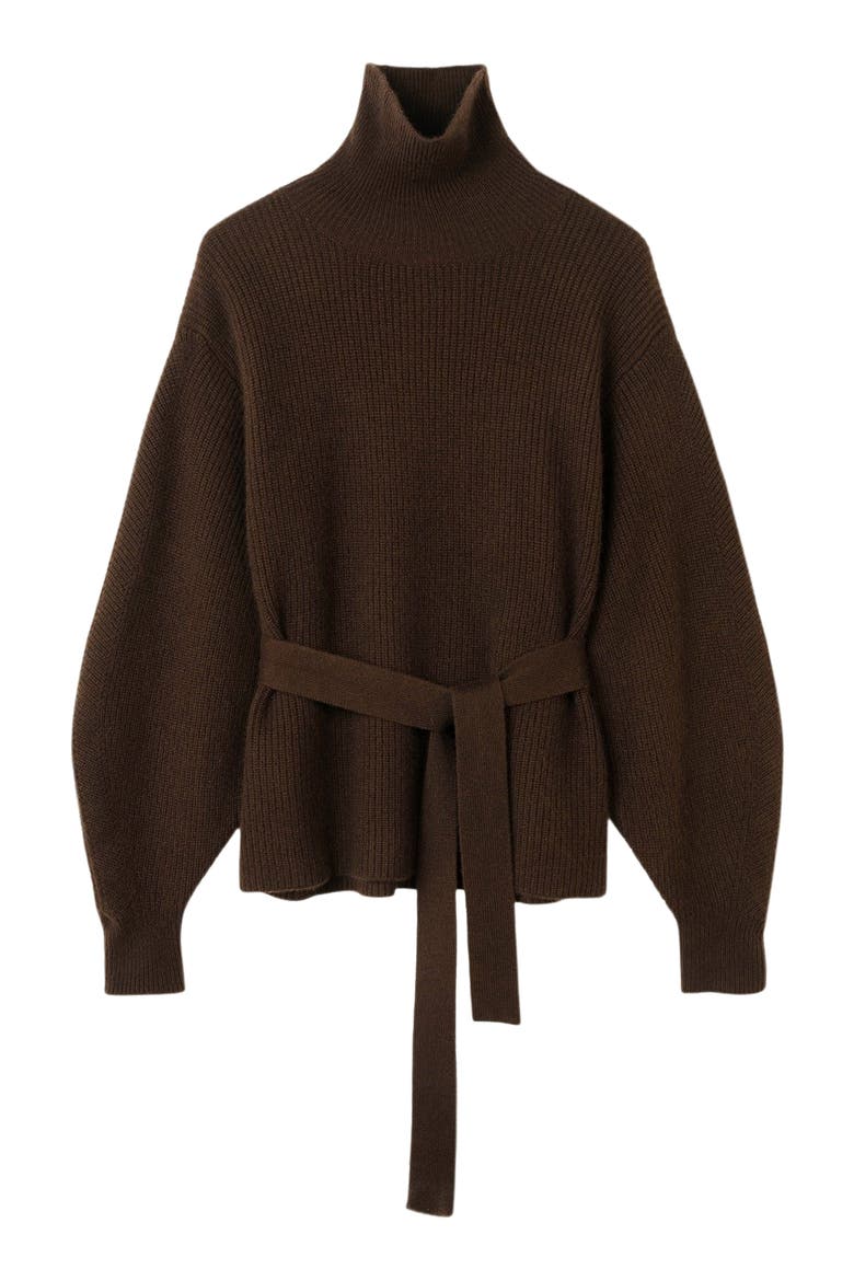 Belted Cashmere Turtleneck, Alternate, color, chocolate brown