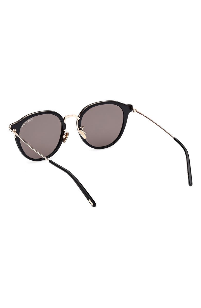 TOM FORD 54mm Round Sunglasses, Alternate, color, Shiny Black / Smoke
