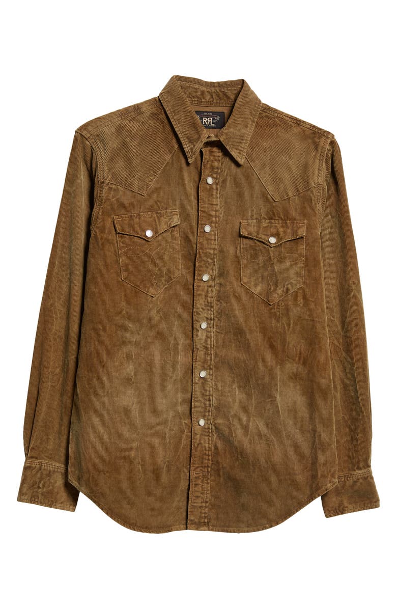 Double RL Buffalo West Slim Fit Corduroy Western Snap-Up Shirt, Alternate, color, Tan