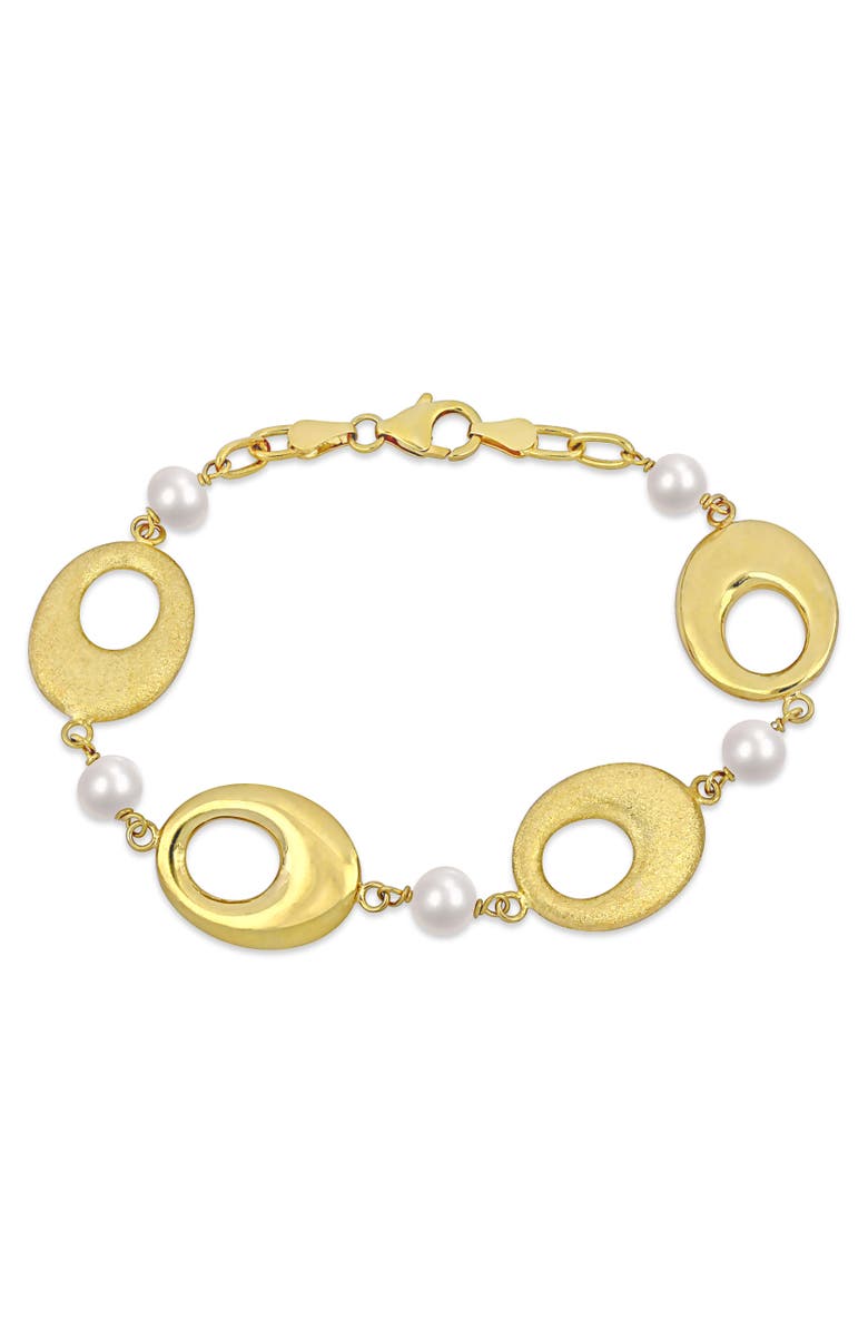 Julianna B. Pearl Disc Station Bracelet 18k Gold Plated Silver, Main, color, Cultured Pearl