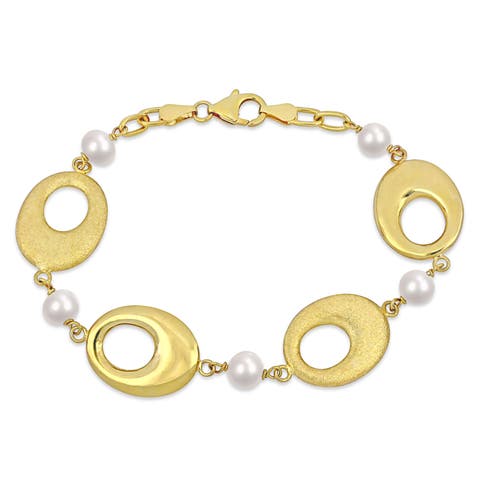 Pearl Disc Station Bracelet 18k Gold Plated Silver
