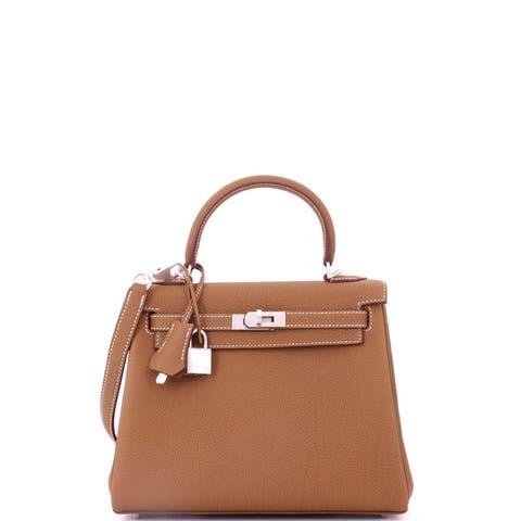 Kelly Handbag Brown Togo with Brushed Palladium Hardware 25