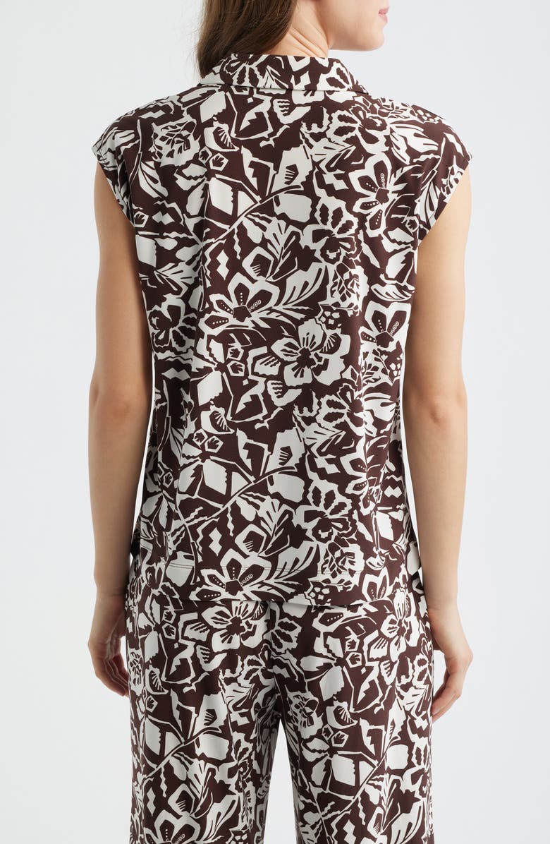 AK ANNE KLEIN Floral Print Cap Sleeve Shirt, Alternate, color, Dark Chocolate/ White Dove