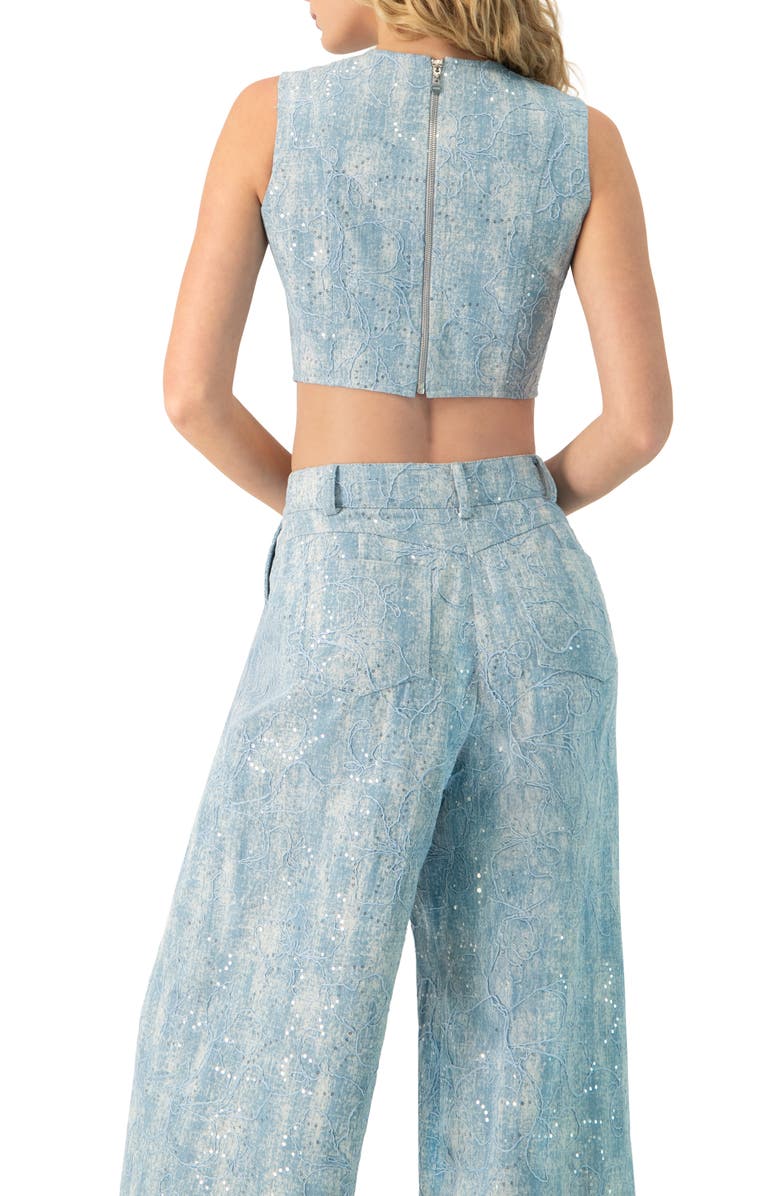 IVONNE Sleeveless Embroidered Denim Crop Top, Alternate, color, Blue
