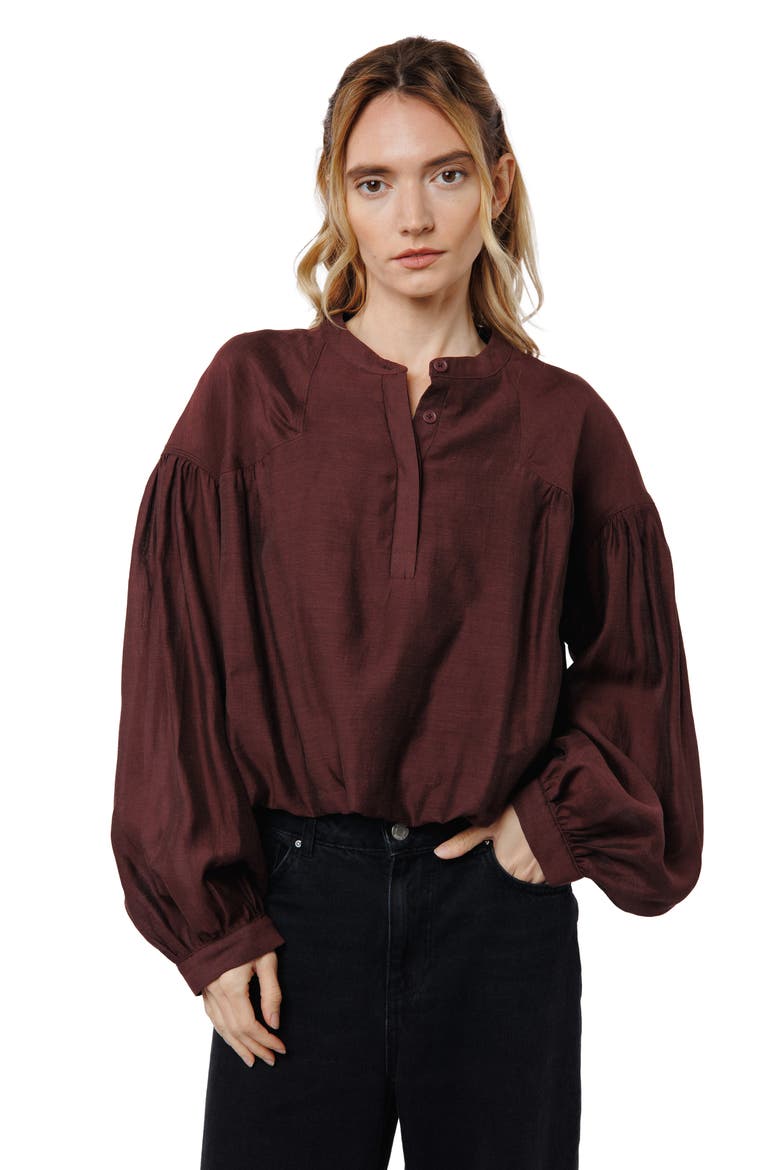 Doe Bubble Hem Top, Alternate, color, MAROON