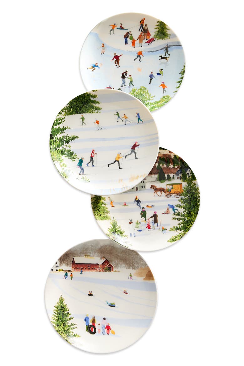 X Felix Doolittle "Winter Wonderland" Plates, Mixed Set of 4 - Porcelain, Alternate, color, MULTI