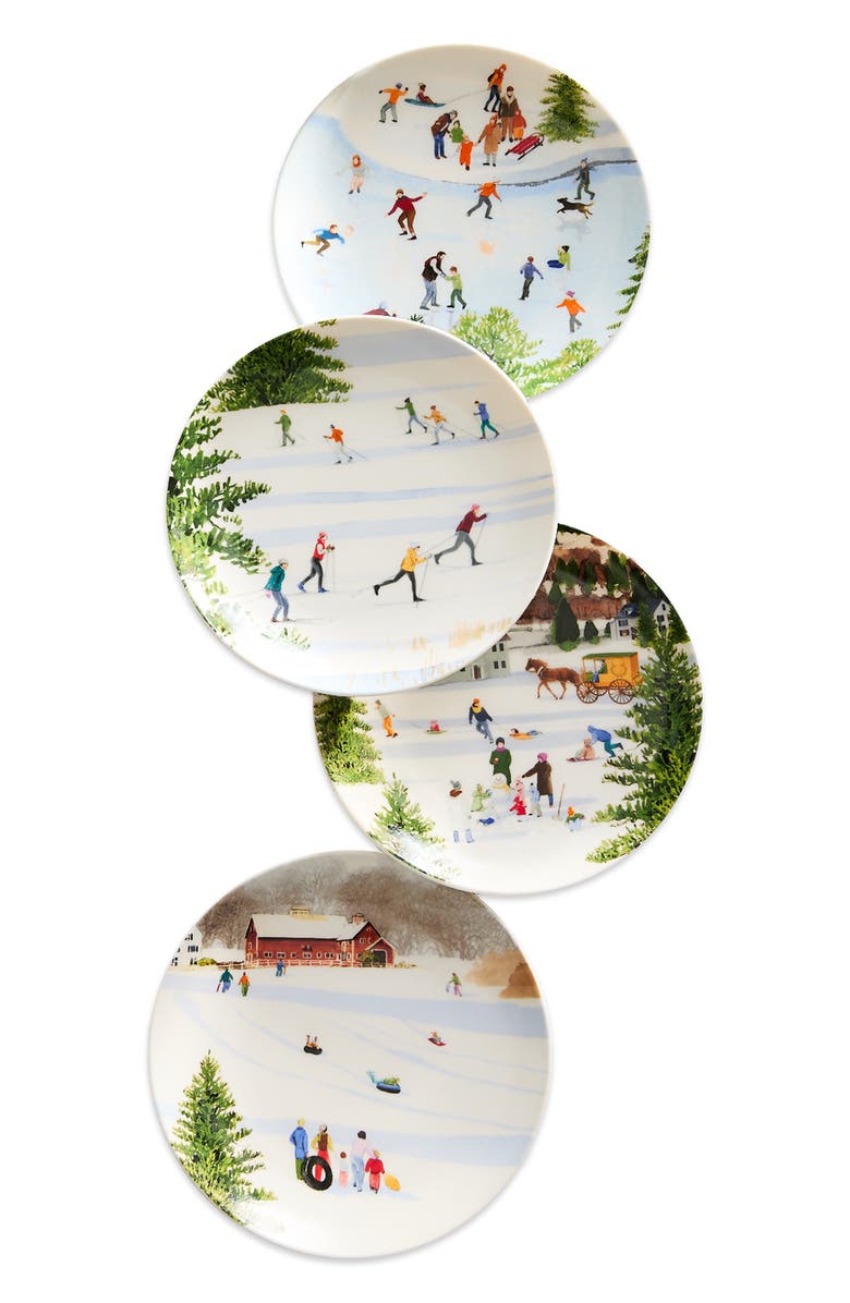 Caskata X Felix Doolittle "Winter Wonderland" Plates, Mixed Set of 4 - Porcelain, Alternate, color, Multi
