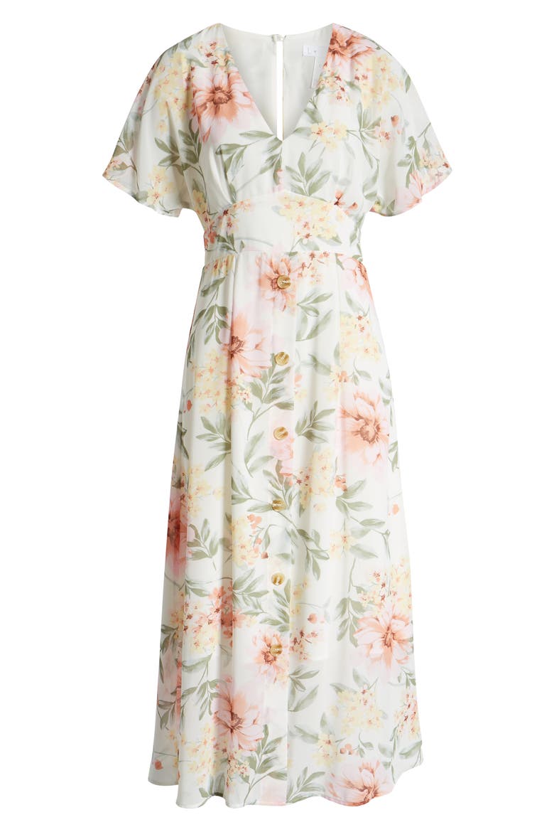 Floral Print Midi Dress, Alternate, color, IVORY EDITH FLORAL