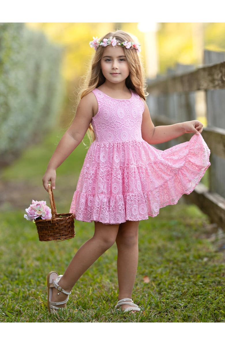 Mia Belle Girls Girls Floral Lace Tiered Ruffle Dress, Alternate, color, Pink