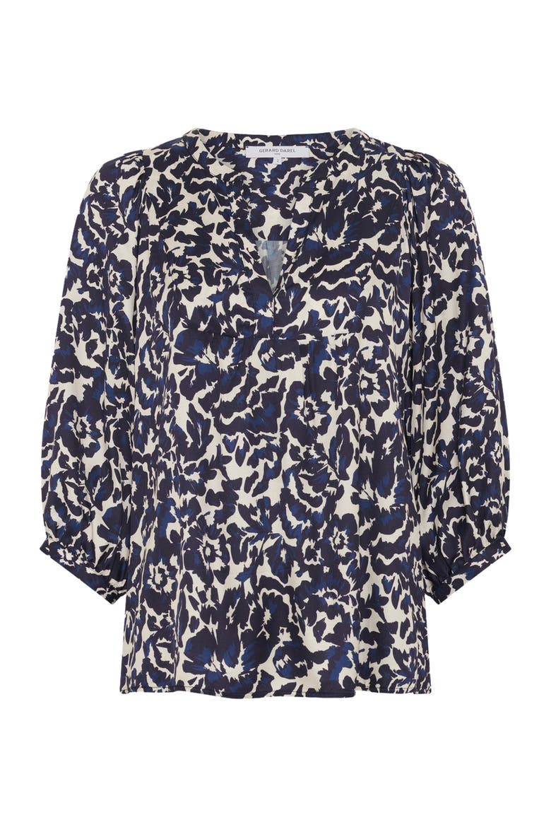 Calina Floral V-Neck Blouse, Alternate, color, Ink