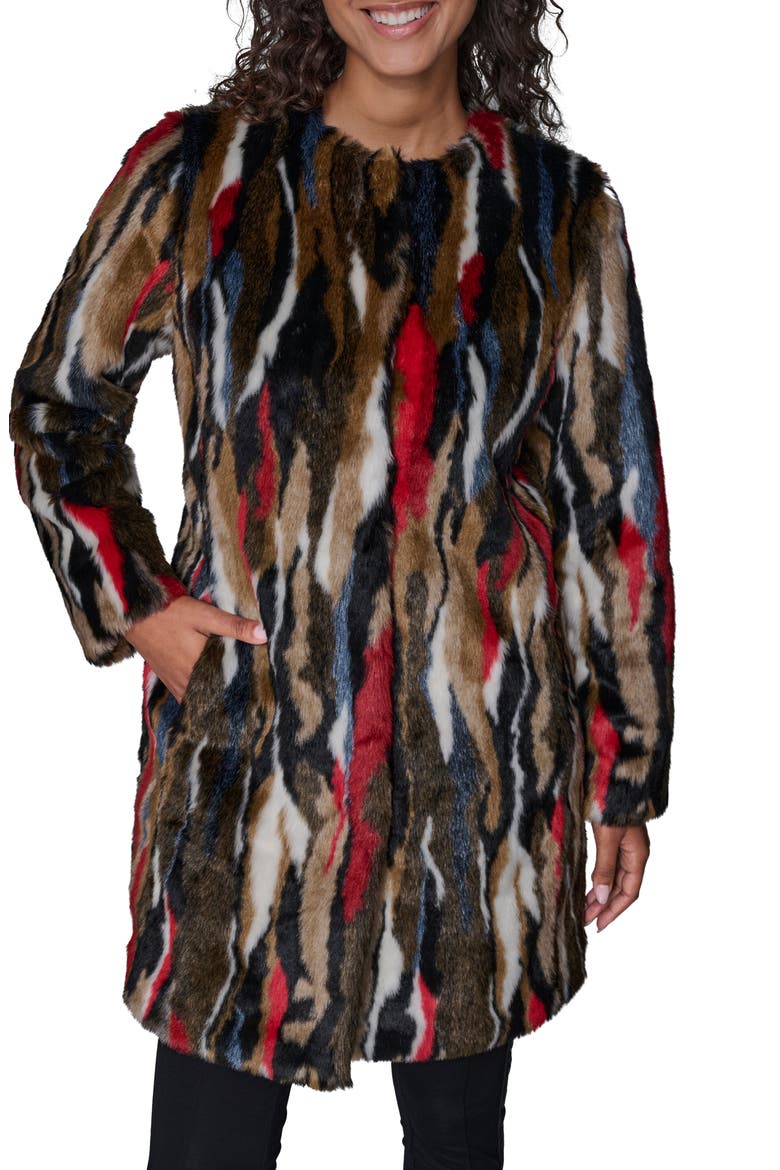 Multicolored Faux Fur Jacket, Alternate, color, BROWN MULTI