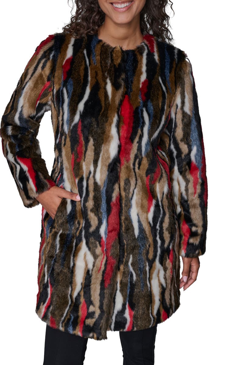KARL LAGERFELD PARIS Multicolored Faux Fur Jacket, Alternate, color, Brown Multi