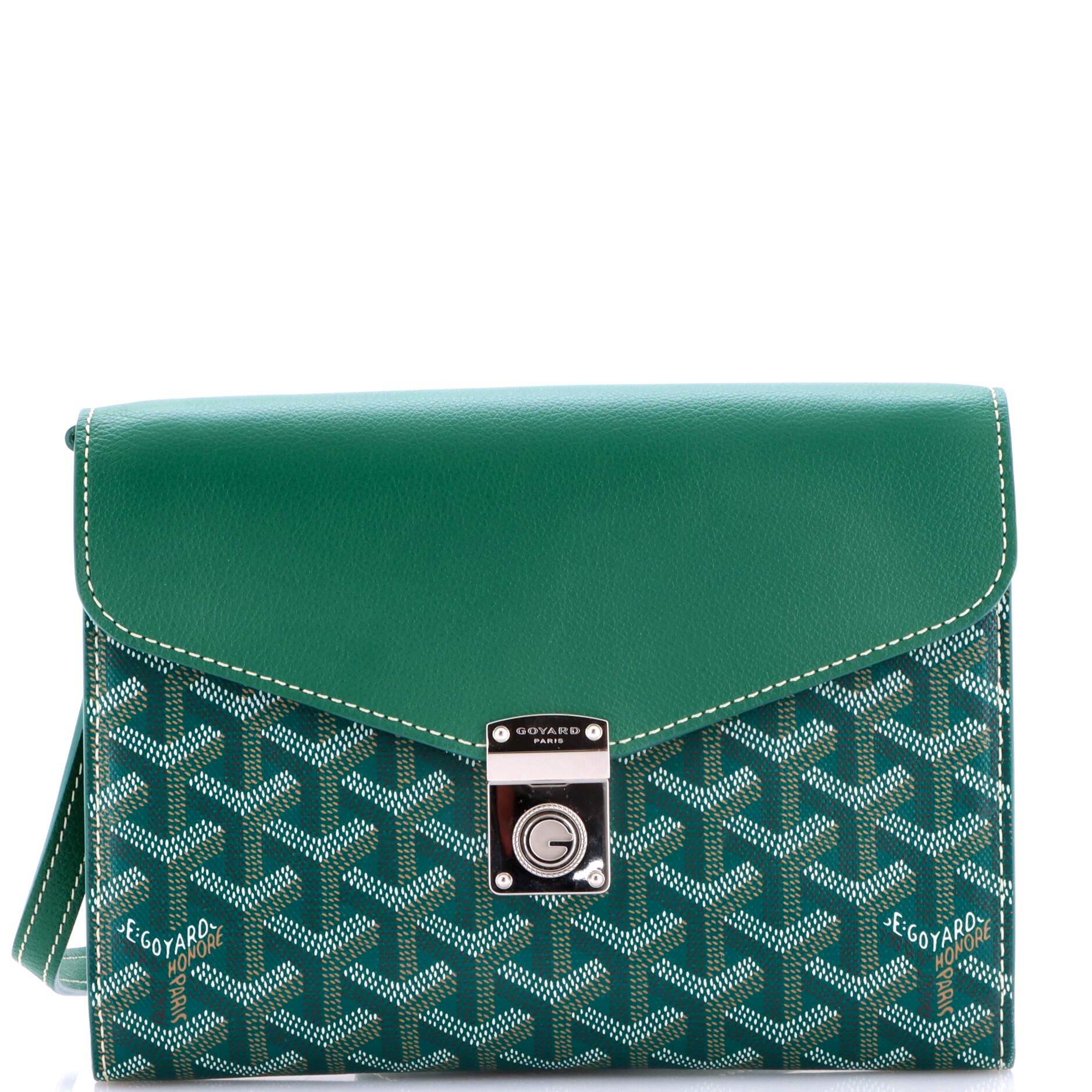 Pre-Owned Goyard Chypre Wallet on Strap Coated Canvas with Leather, Main, color, Green