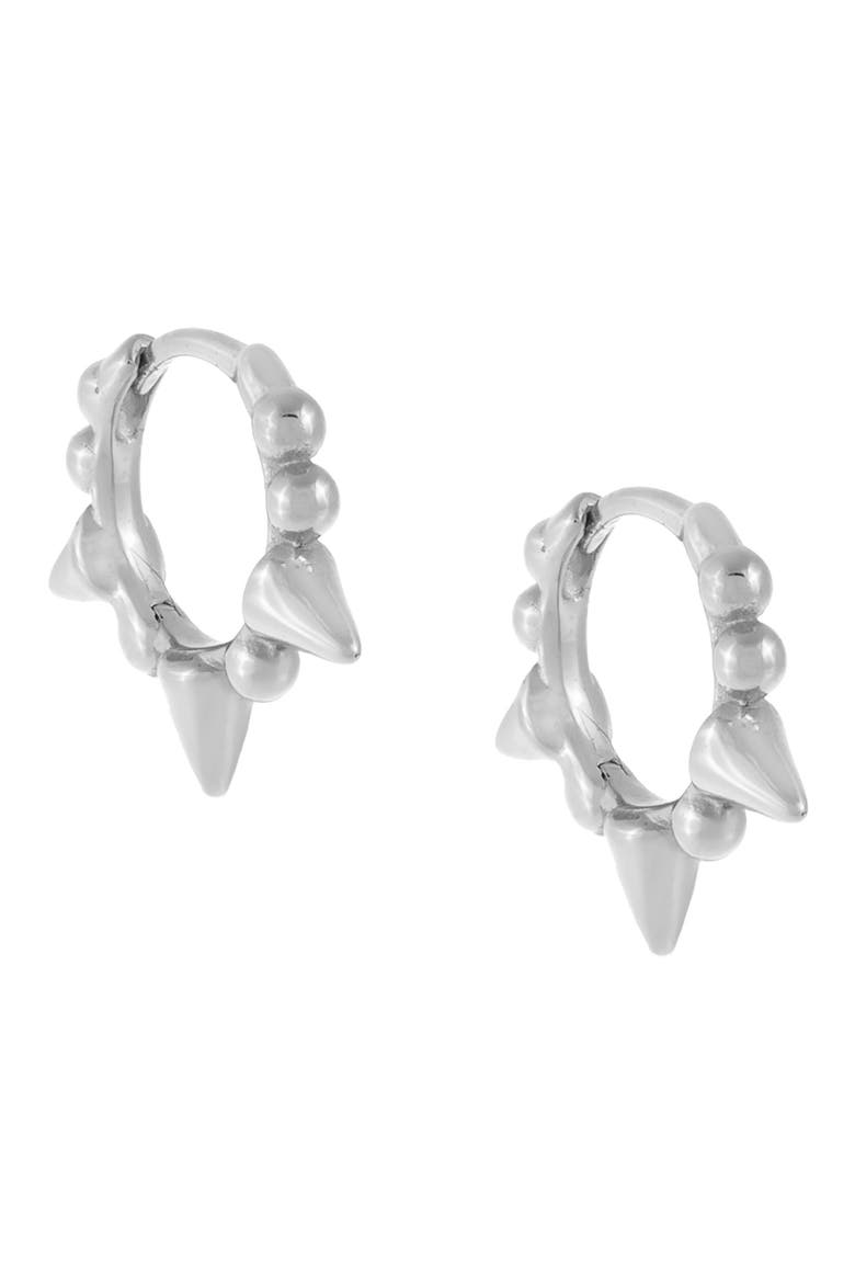 Adina's Jewels Beaded Spike Huggie Hoop Earrings, Main, color, SILVER