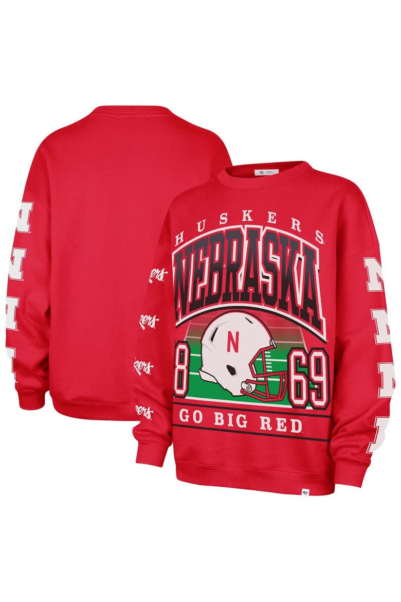 Women's '47 Scarlet Nebraska Huskers Go Big Oversized Pullover Sweatshirt, Main, color, Scarlet