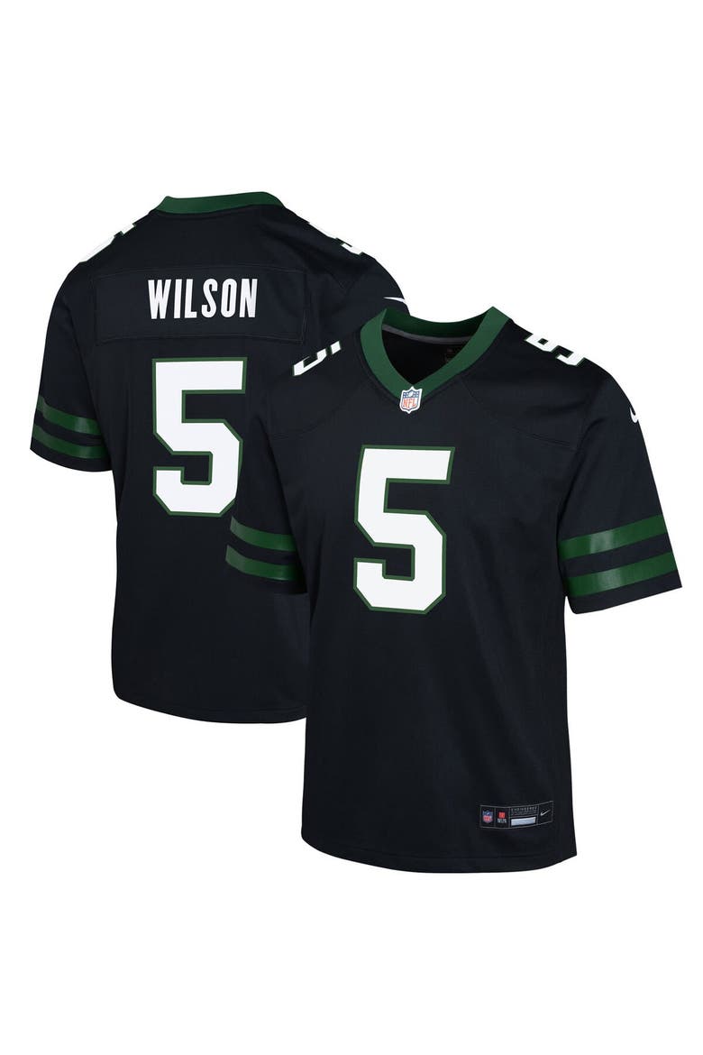 Youth Nike Garrett Wilson Legacy Black New York Jets Alternate Game Jersey, Main, color, Black