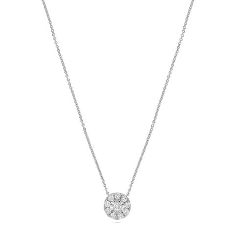 Prong Round Diamond Halo Necklace in 14K White Gold
