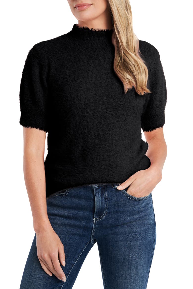 Eyelash Mock Neck Sweater, Main, color, RICH BLACK
